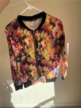 Floral Print Bomber Jacket - Multi-Color